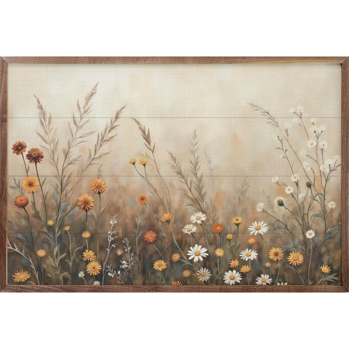 Kendrick Home Walnut Frames 8x5 Fall Field With Mums And Daisies Printed and Framed Wall Sign