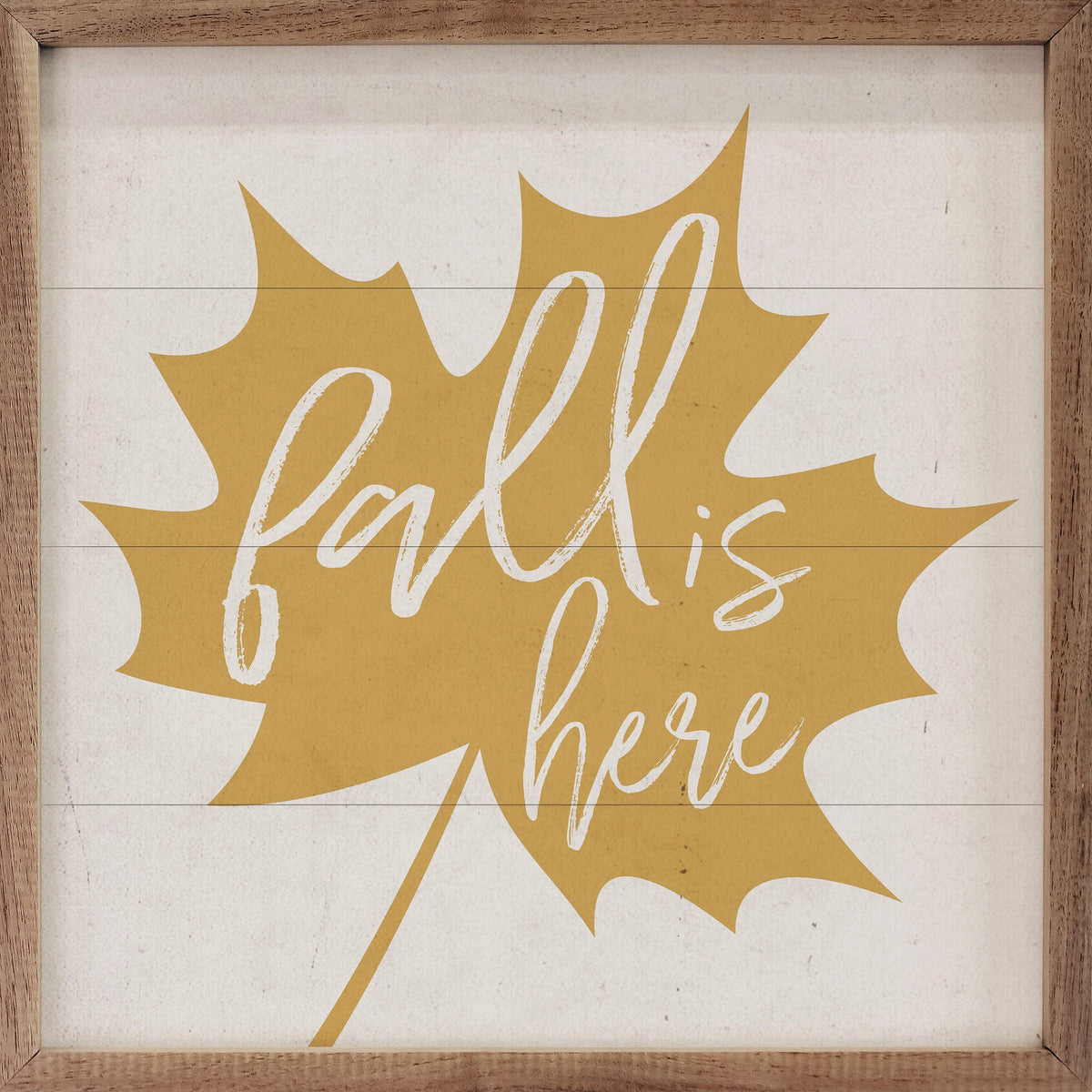 Kendrick Home Walnut Frames 4x4 Fall Is Here Gold Leaf White Printed and Framed Wall Sign
