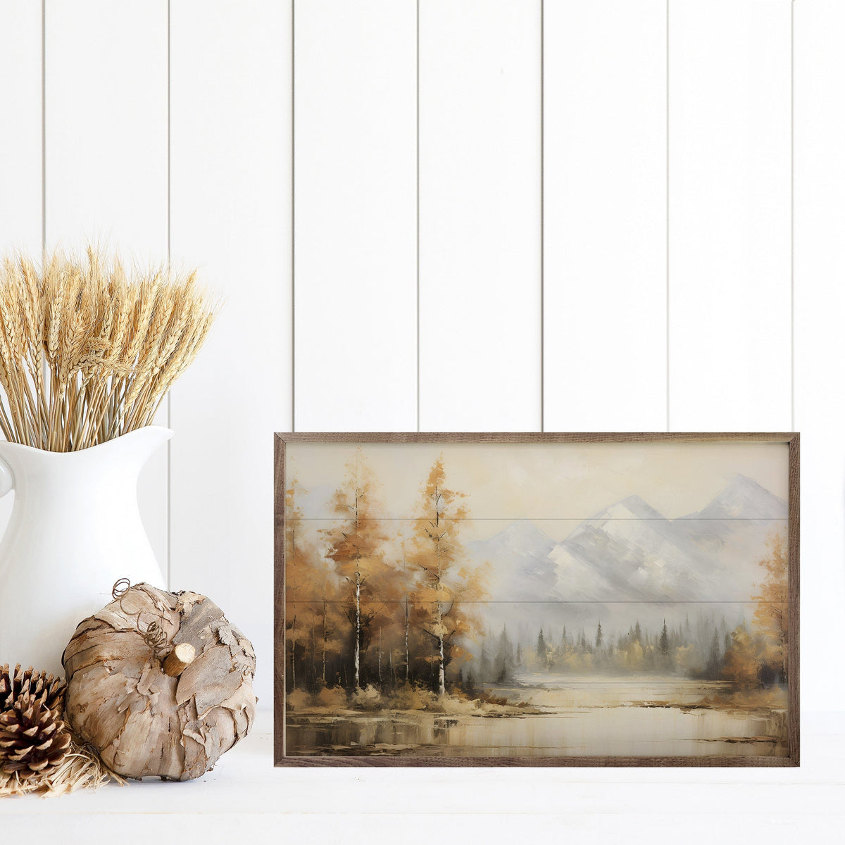Kendrick Home Walnut Frames Fall Lake I By Petals Prints Design Printed and Framed Wall Sign