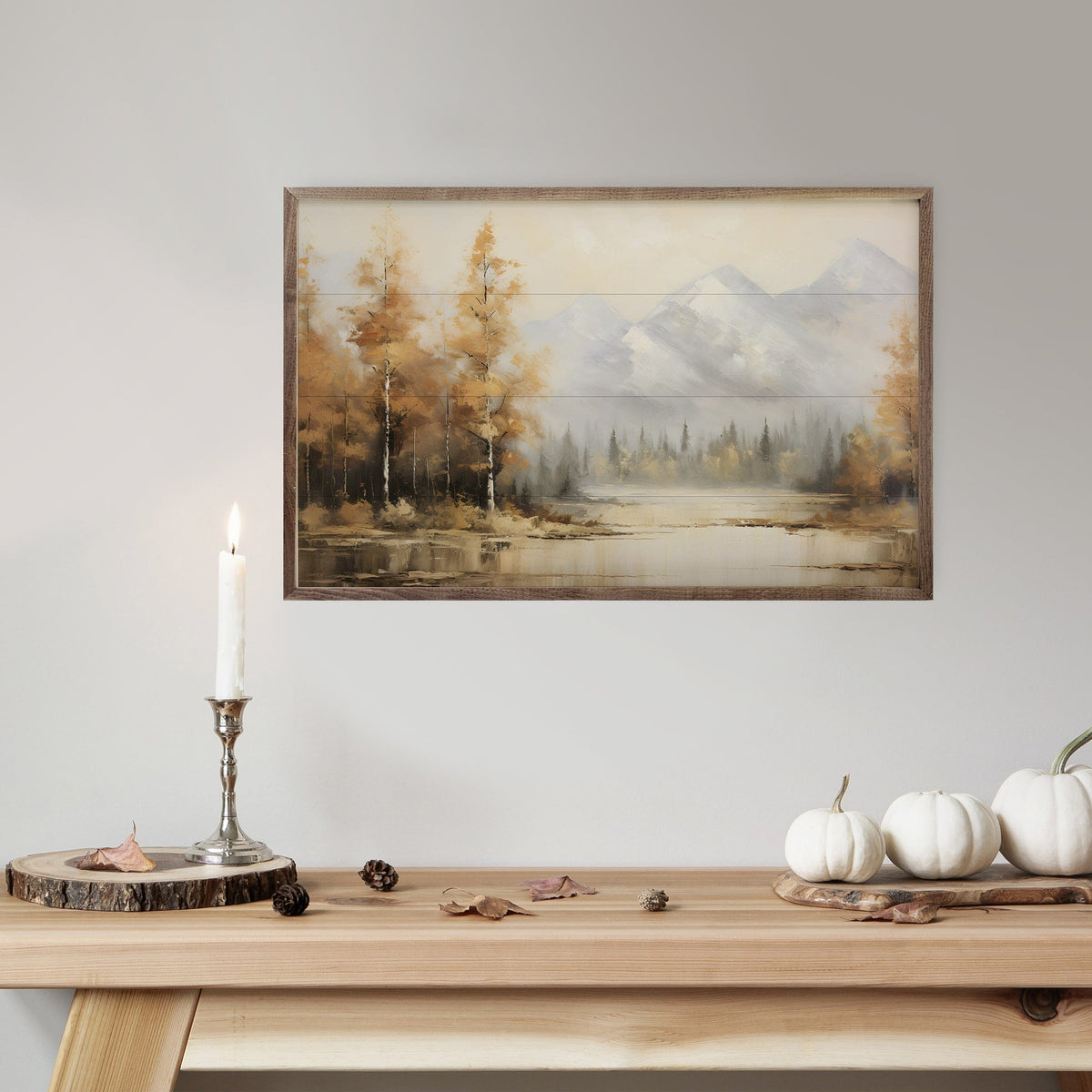 Kendrick Home Walnut Frames Fall Lake I By Petals Prints Design Printed and Framed Wall Sign