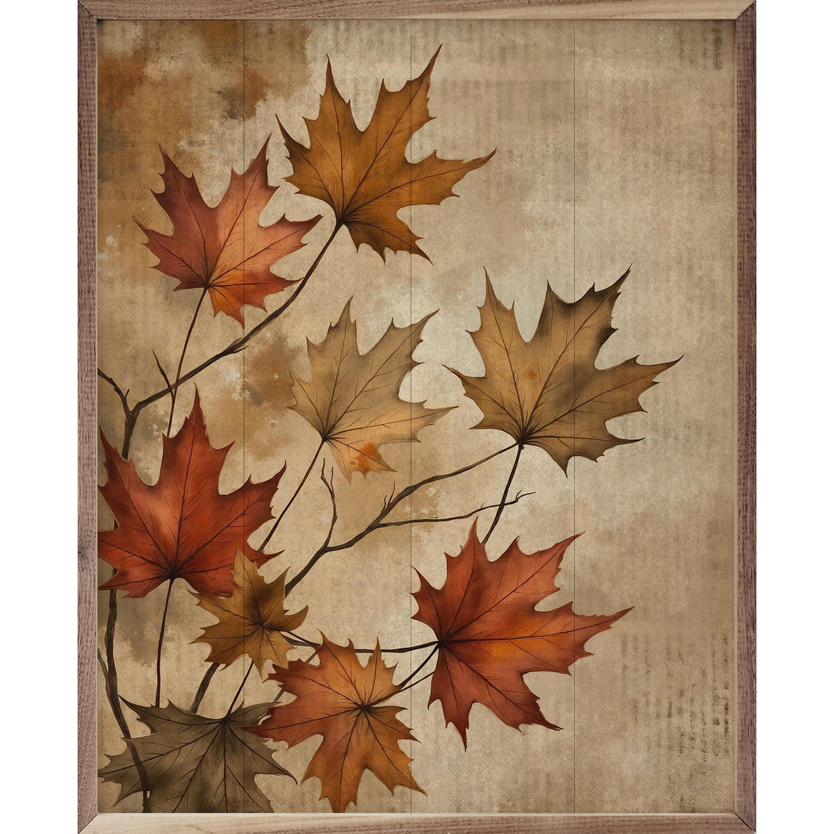 Kendrick Home Walnut Frames 8x10 Fall Leaves Printed and Framed Wall Sign