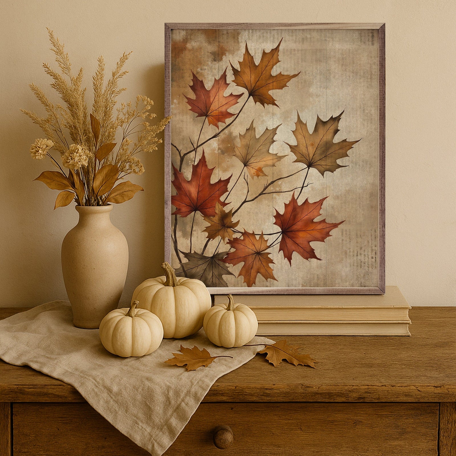 Kendrick Home Walnut Frames 8x10 Fall Leaves Printed and Framed Wall Sign