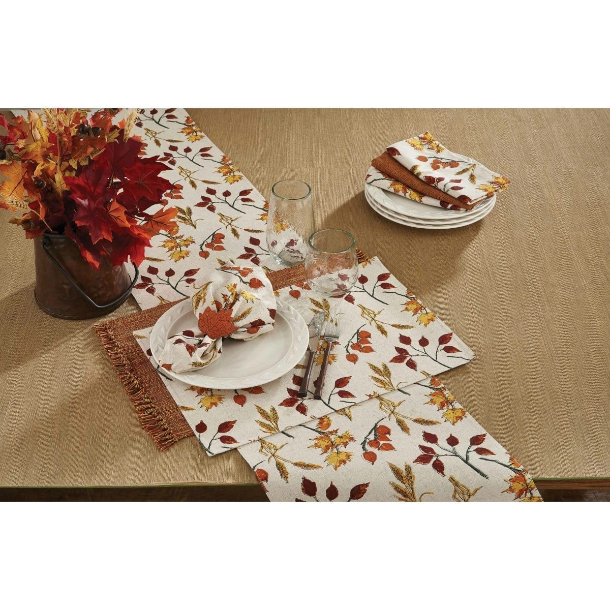 Fall Leaves &amp; Wheat Table Runner 72&quot; Long-Park Designs-The Village Merchant