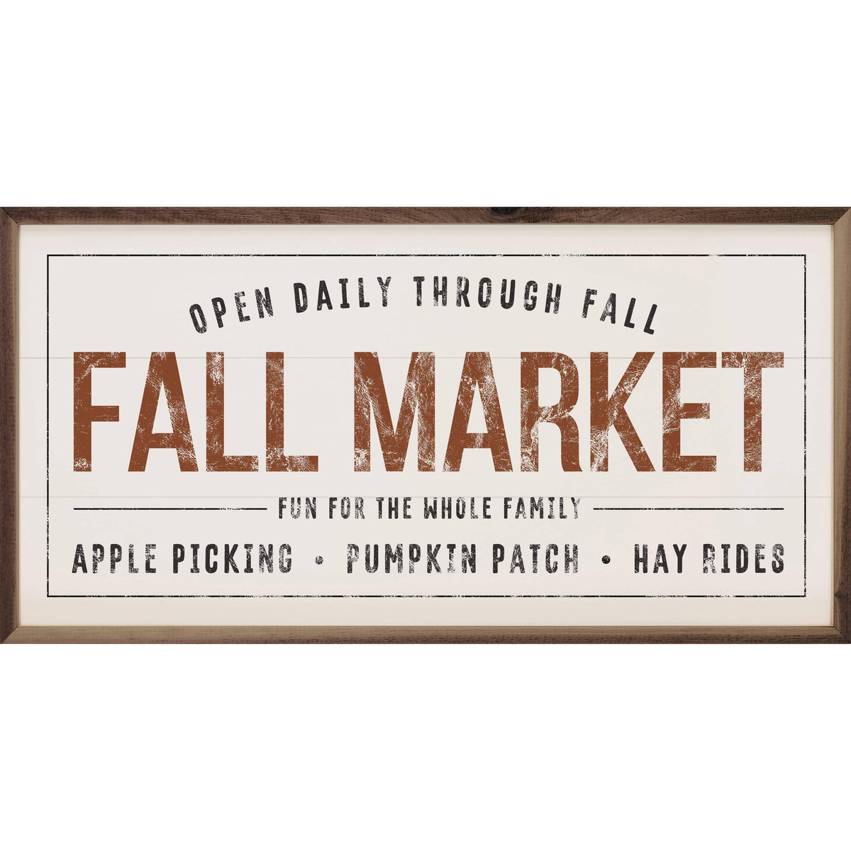 Kendrick Home Walnut Frames 16x8 Fall Market White Printed and Framed Wall Sign