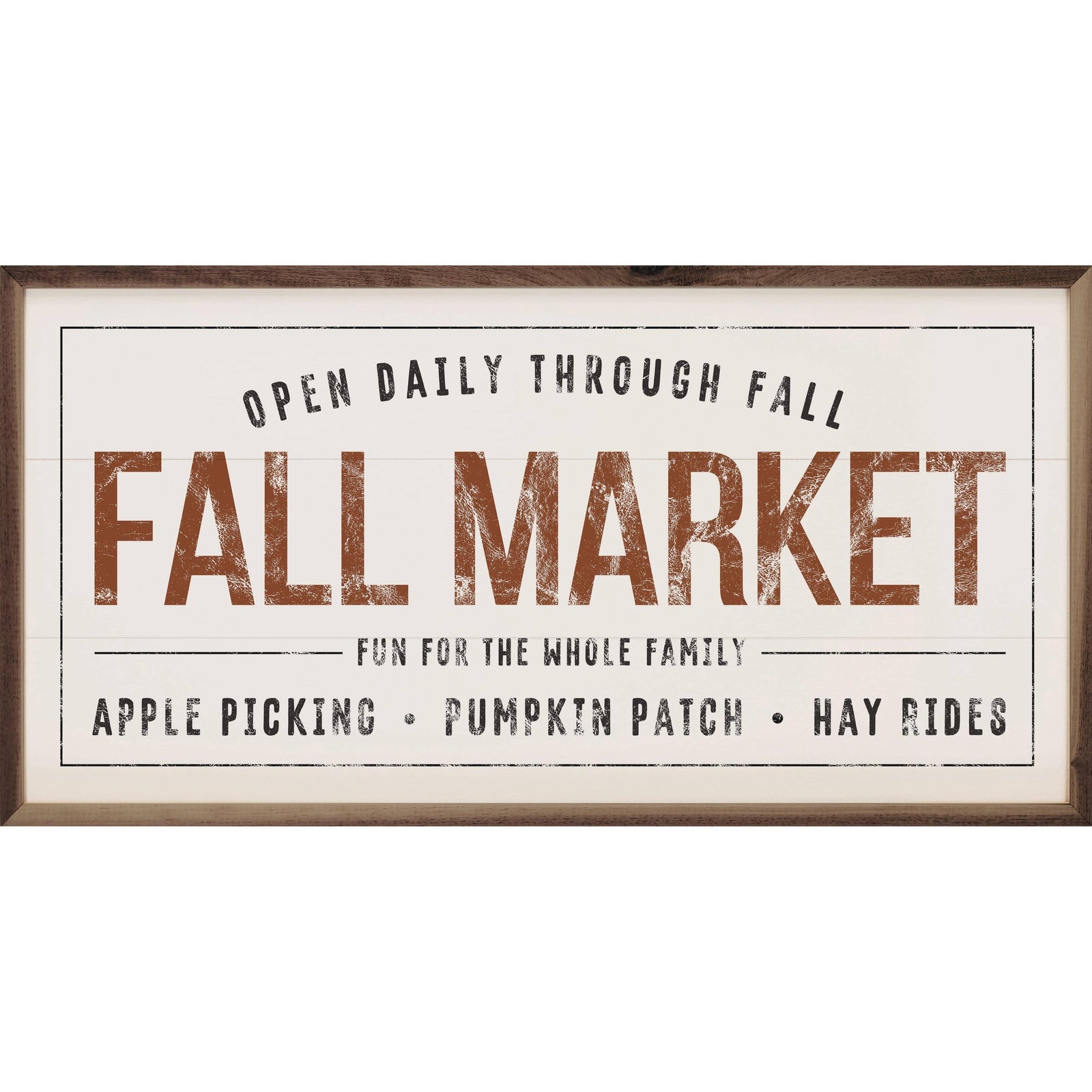 Kendrick Home Walnut Frames 16x8 Fall Market White Printed and Framed Wall Sign