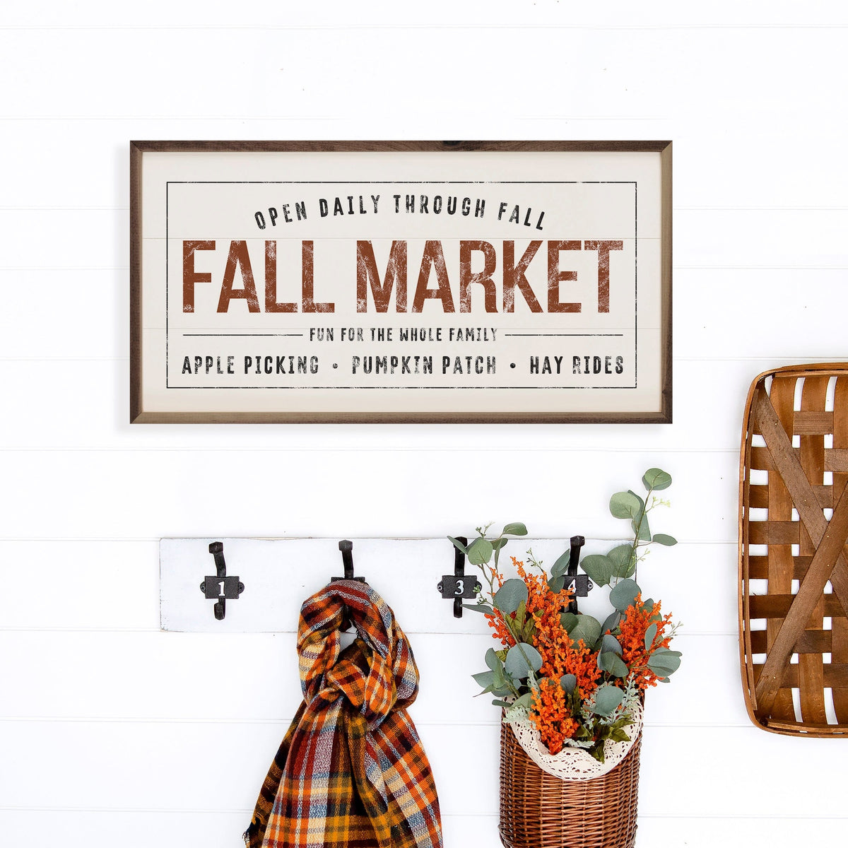 Kendrick Home Walnut Frames Fall Market White Printed and Framed Wall Sign