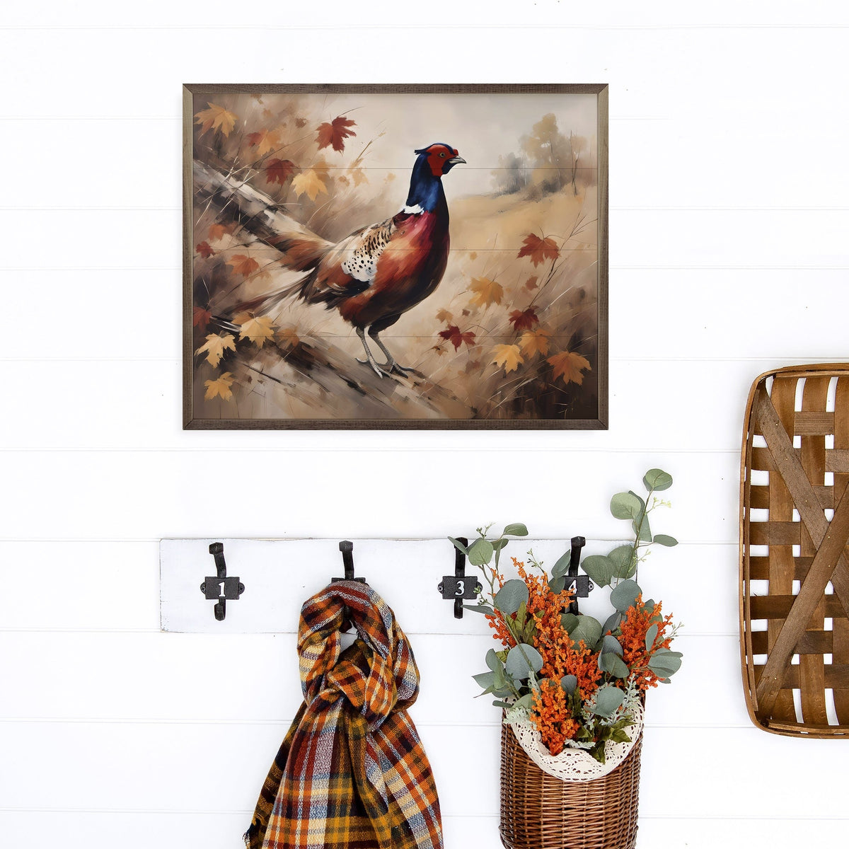 Kendrick Home Walnut Frames Fall Pheasant Printed and Framed Wall Sign