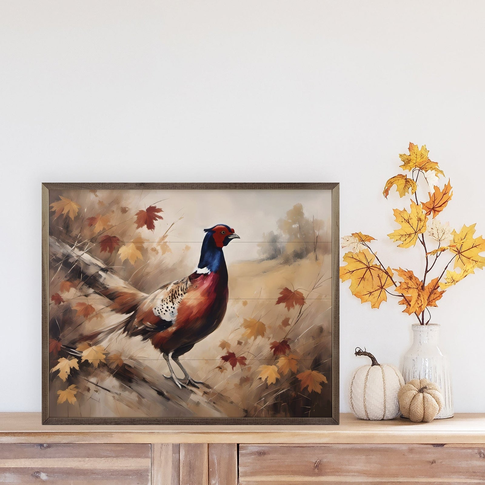 Kendrick Home Walnut Frames 10x8 Fall Pheasant Printed and Framed Wall Sign