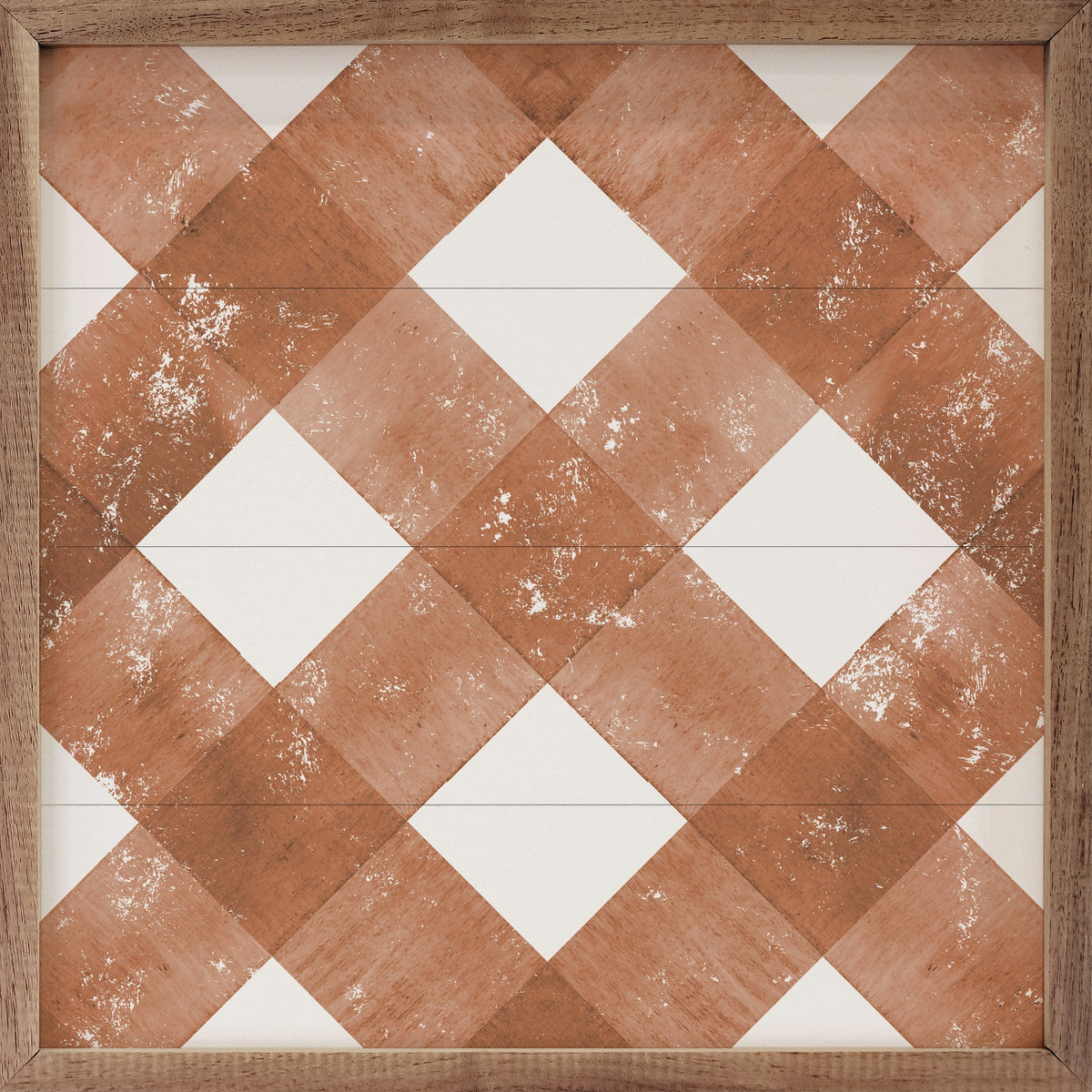 Kendrick Home Walnut Frames 4x4 Fall Plaid Diagonal Orange Printed and Framed Wall Sign