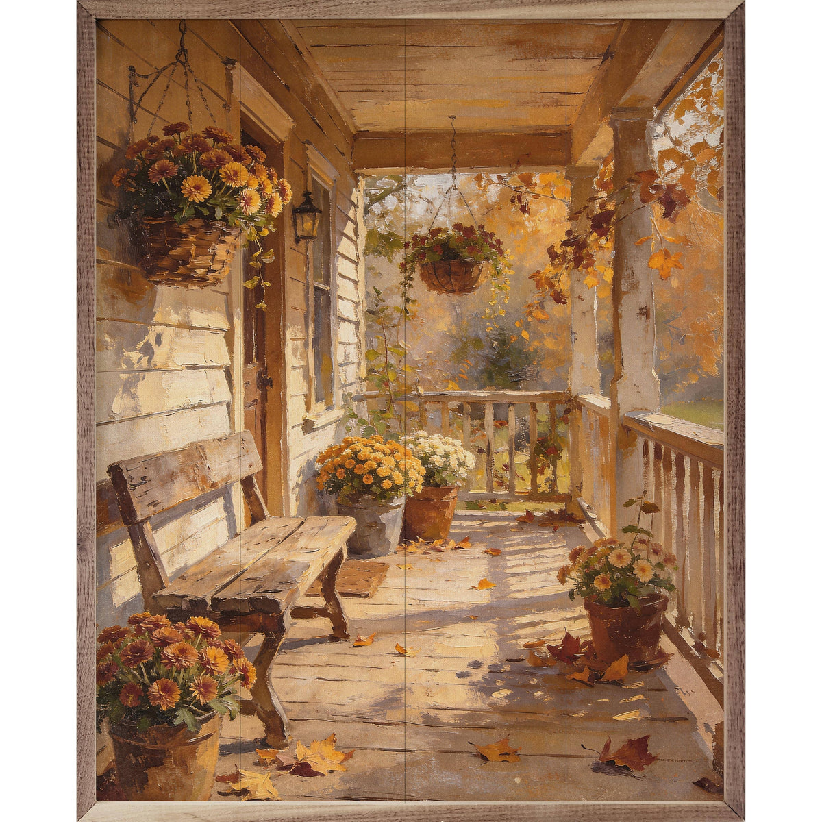 Kendrick Home Walnut Frames 8x10 Fall's Front Porch Printed and Framed Wall Sign