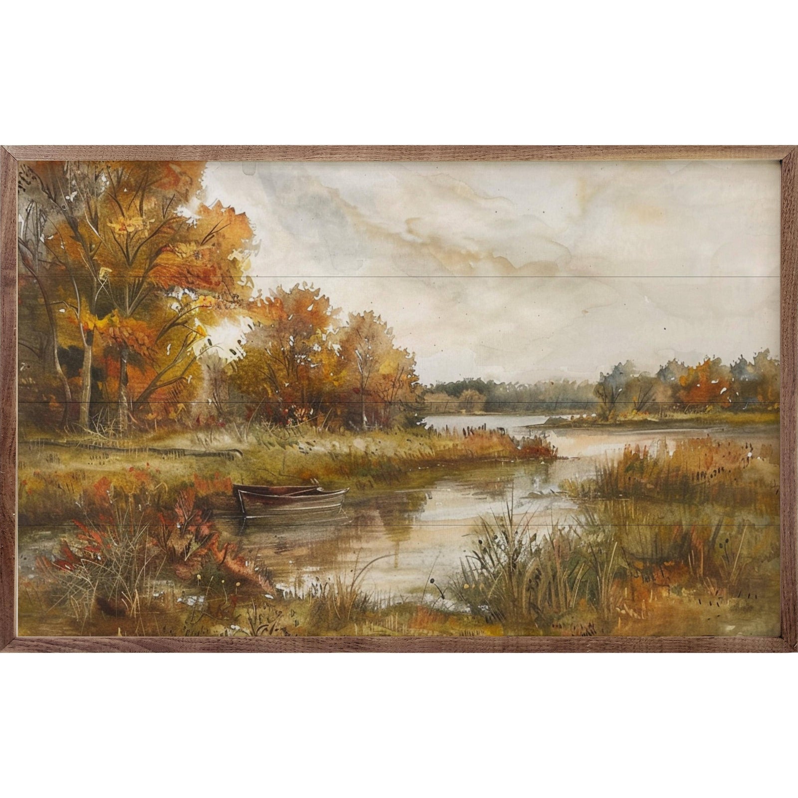 Kendrick Home Walnut Frames Fall Scenic Landscape Printed and Framed Wall Sign