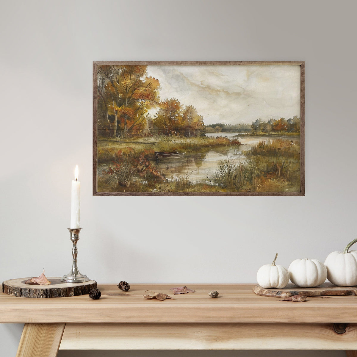 Kendrick Home Walnut Frames Fall Scenic Landscape Printed and Framed Wall Sign