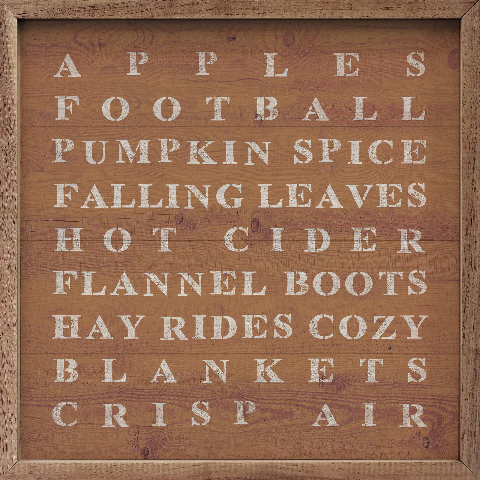 Kendrick Home Walnut Frames 4x4 Fall Words Orange Printed and Framed Wall Sign