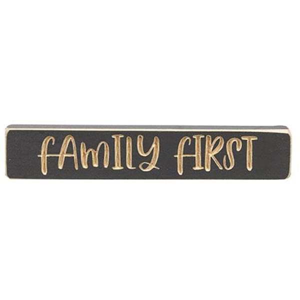 Family First Engraved Wood Sign 9&quot; Long Shelf Sitter Tabletop Block