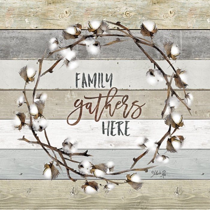 Penny Lane Publishing Family Gathers Here Cotton Wreath By Marla Rae Art Print - 12 X 12