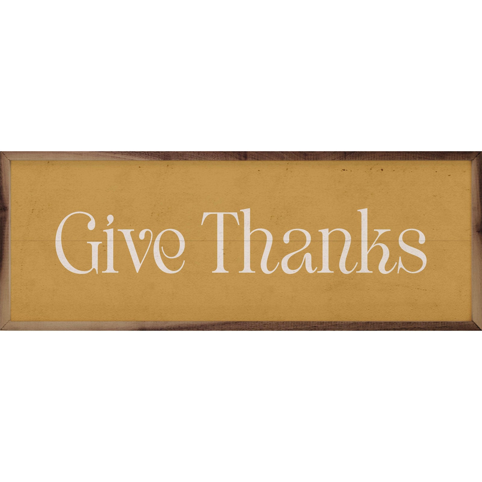Kendrick Home Walnut Frames 12x4 Fancy Give Thanks Gold Printed and Framed Wall Sign