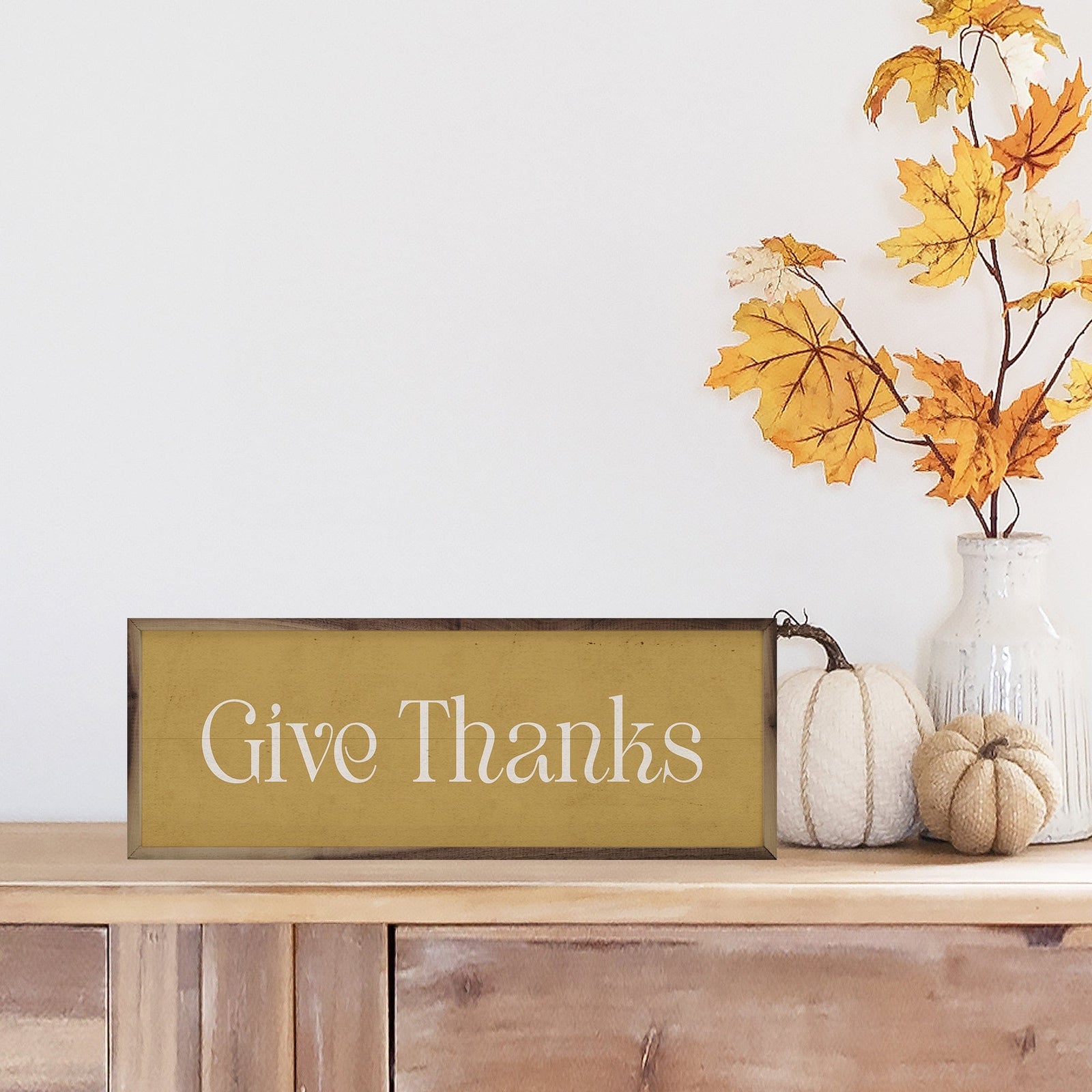 Kendrick Home Walnut Frames 12x4 Fancy Give Thanks Gold Printed and Framed Wall Sign