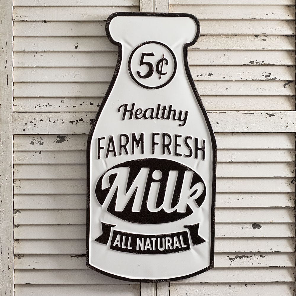 Farm Fresh Milk Sign - Embossed Metal-CTW Home-The Village Merchant