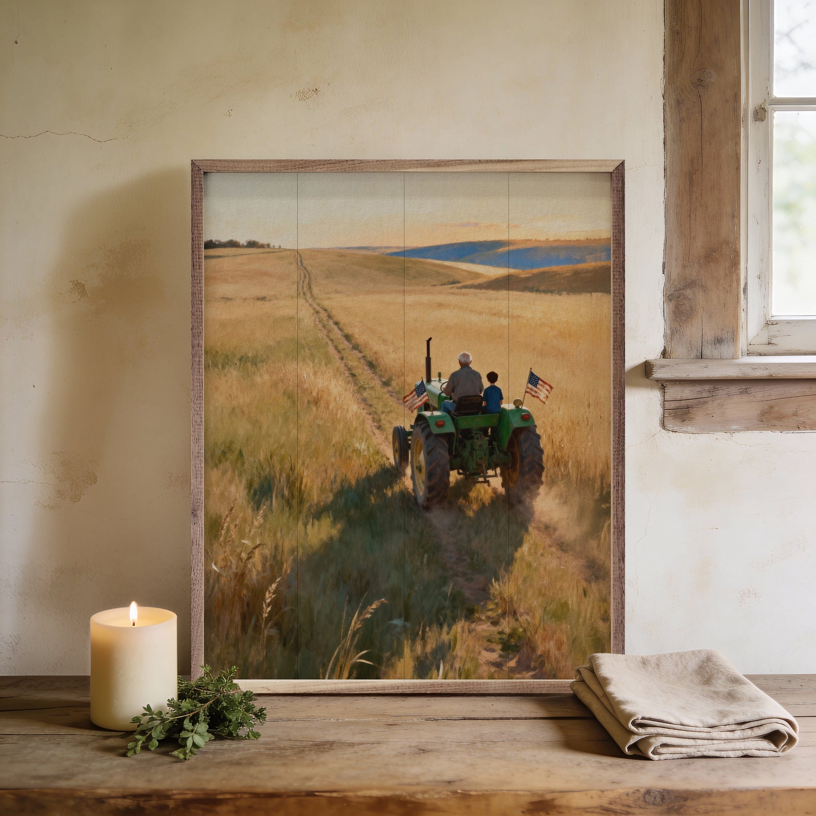 Kendrick Home Walnut Frames Sizes Farm Generations Green Tractor Printed and Framed Wall Sign
