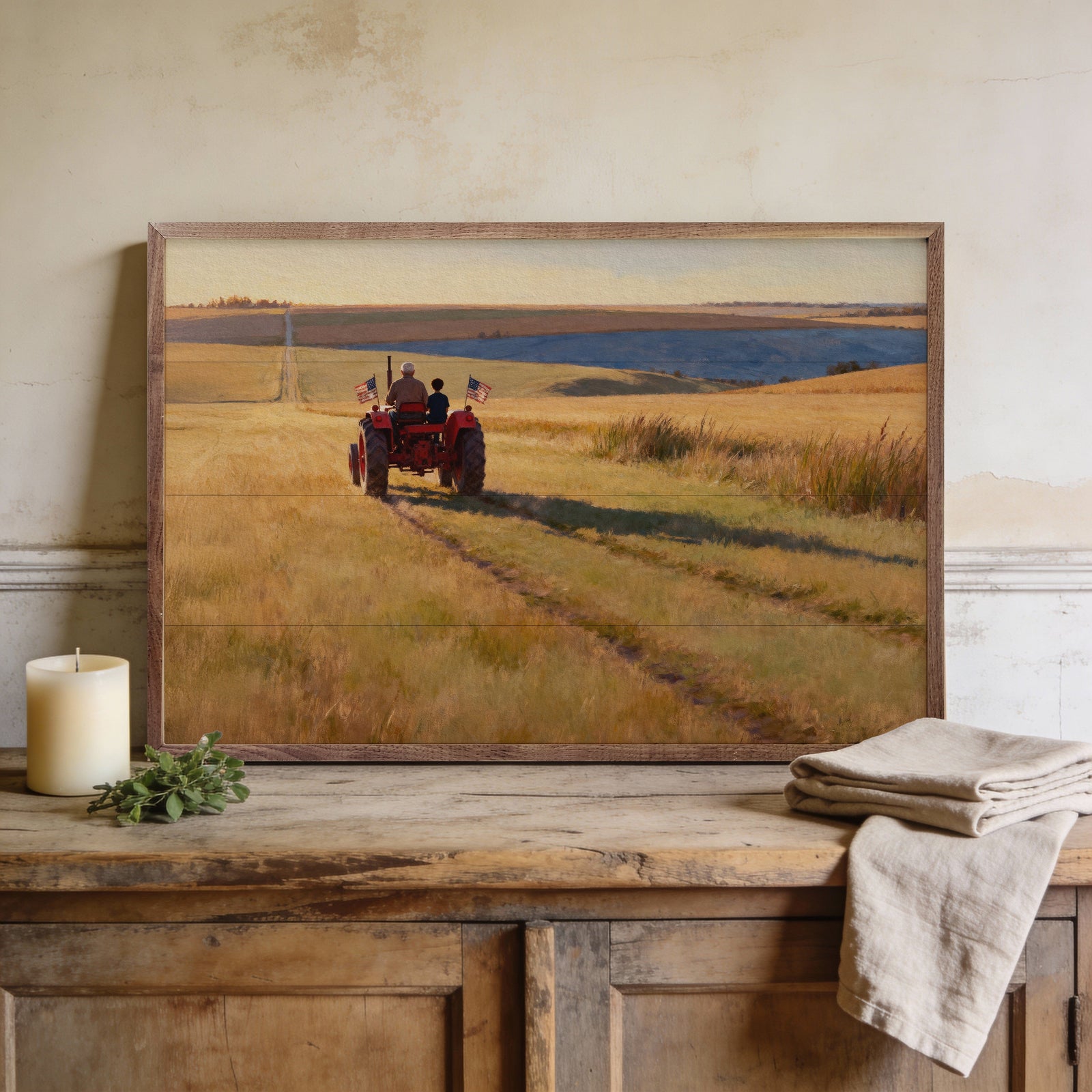 Kendrick Home Walnut Frames Sizes Farm Generations Red Tractor Printed and Framed Wall Sign