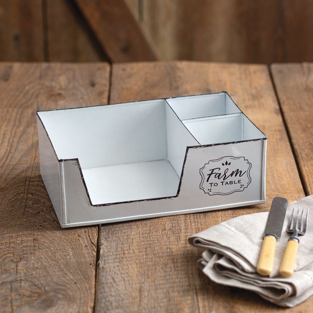 Farm To Table Napkin Caddy / Holder White &amp; Black Painted Metal-CTW Home-The Village Merchant