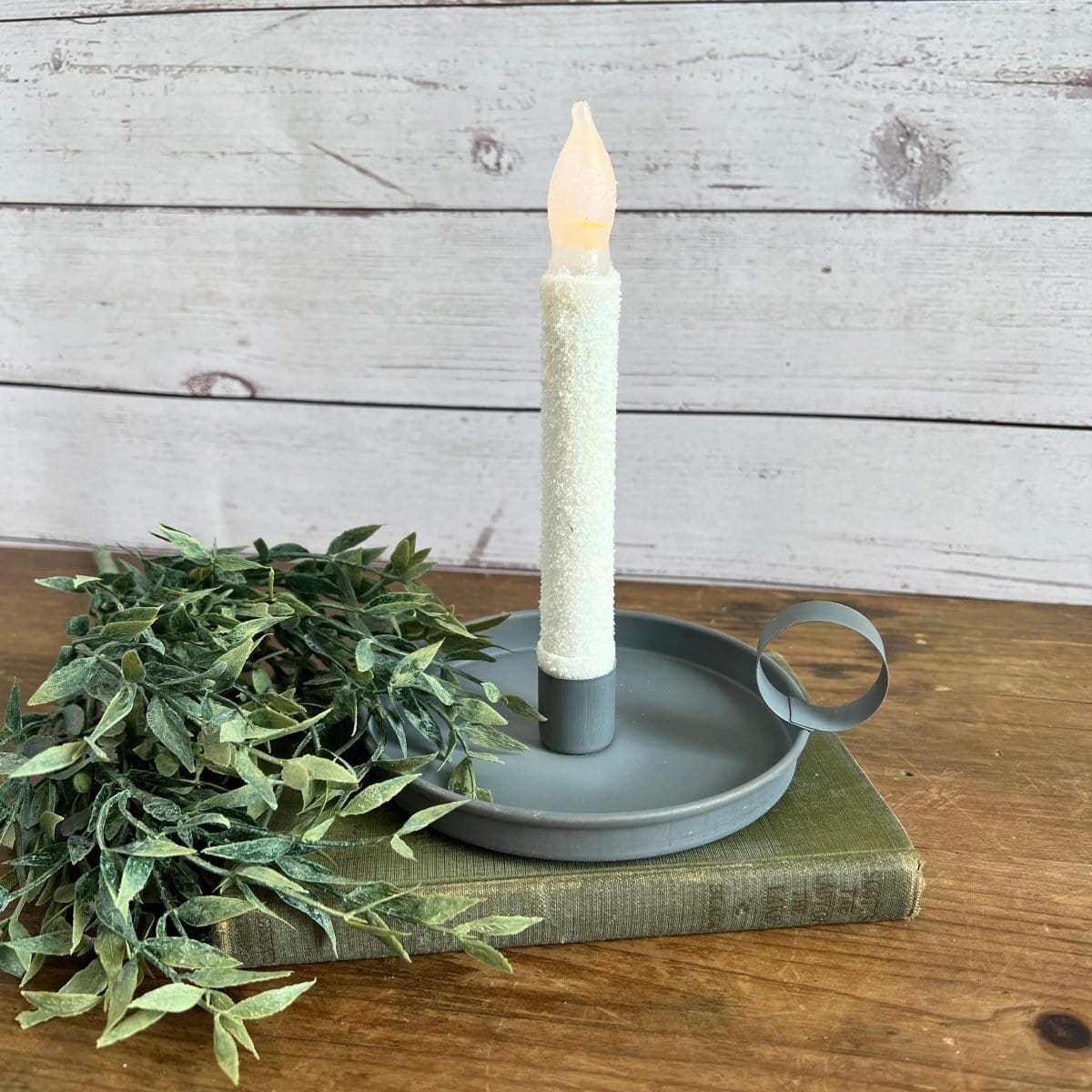 Farmhouse Candle Pan In Gray Candle Holder For Taper Candles-Pine Creek-The Village Merchant