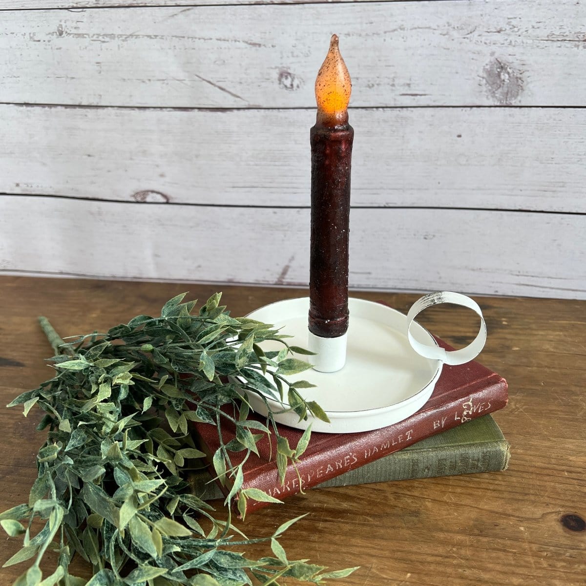 Farmhouse Candle Pan In White Candle Holder For Taper Candles-Pine Creek-The Village Merchant