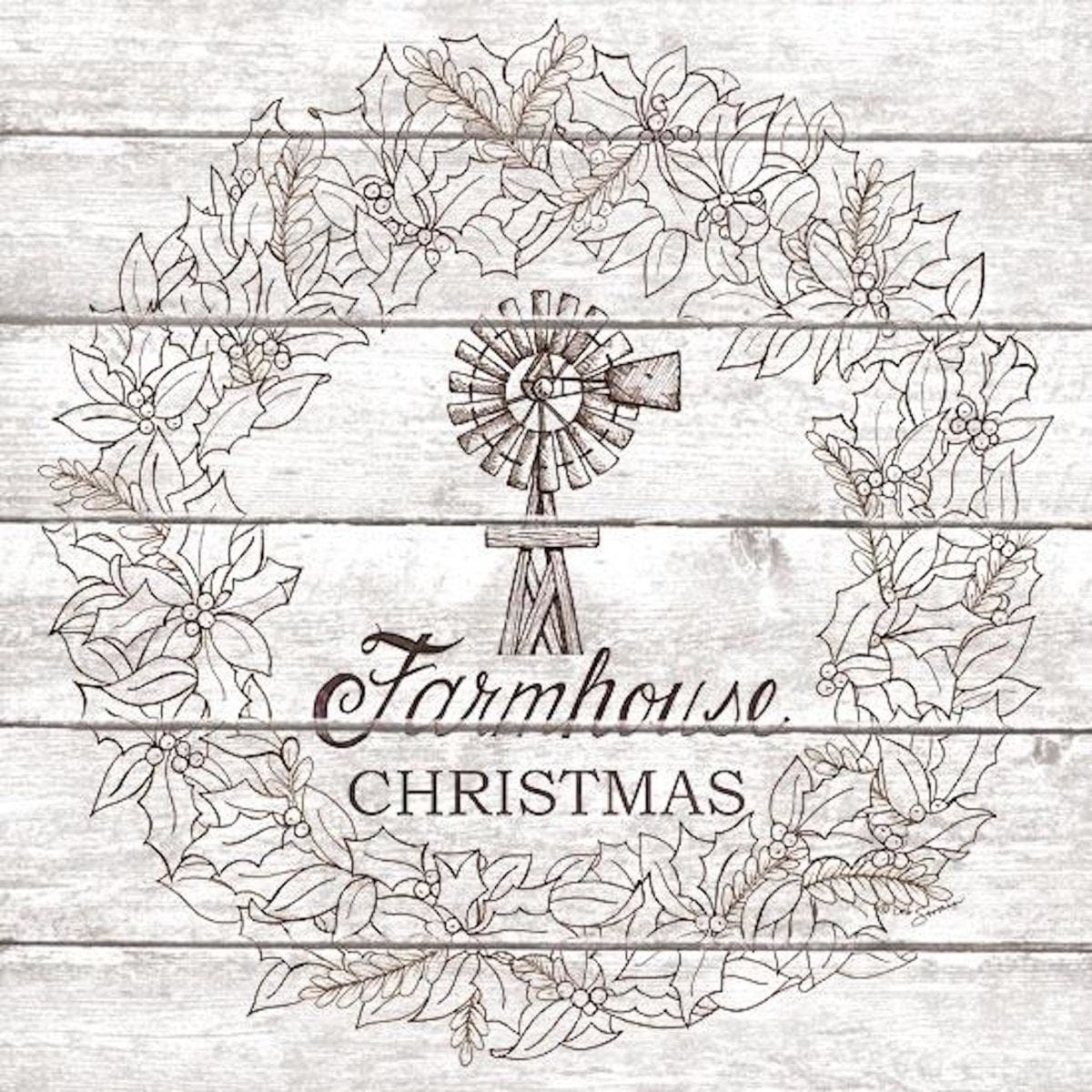 Penny Lane Publishing Farmhouse Christmas Wreath By Deb Strain Art Print - 12 X 12