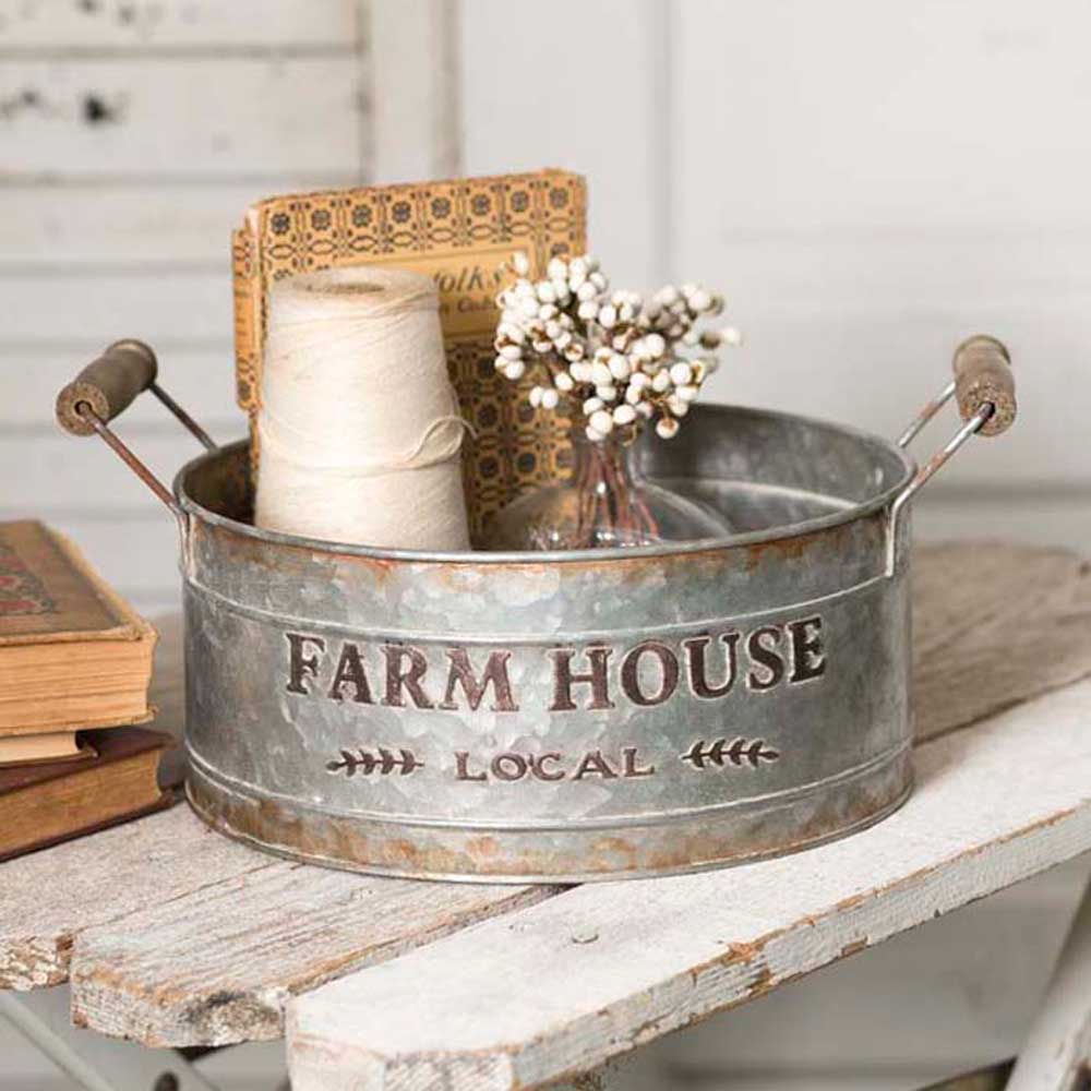 Farmhouse Local Pail / Bucket With 2 Wooden Handles Round-CTW Home-The Village Merchant