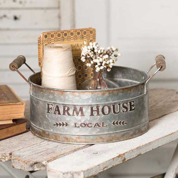 Farmhouse Local Pail / Bucket With 2 Wooden Handles Round 801106174943 ...