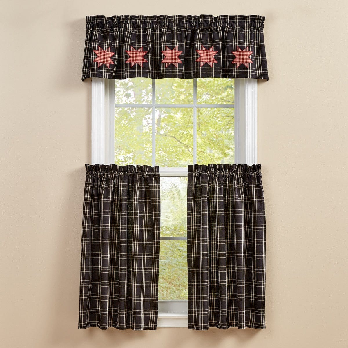 Farmhouse Star Appliqued Valance Lined-Park Designs-The Village Merchant