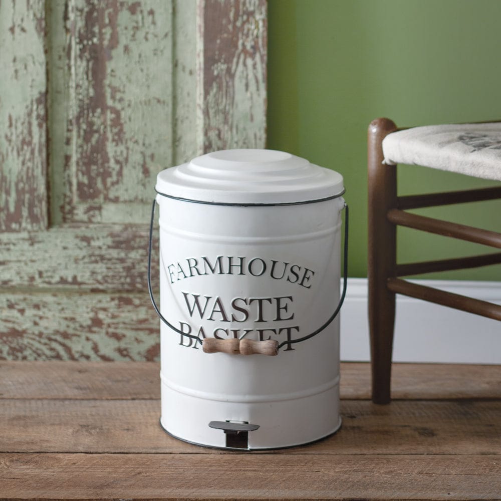 Farmhouse Waste Basket With Lid &amp; Handle