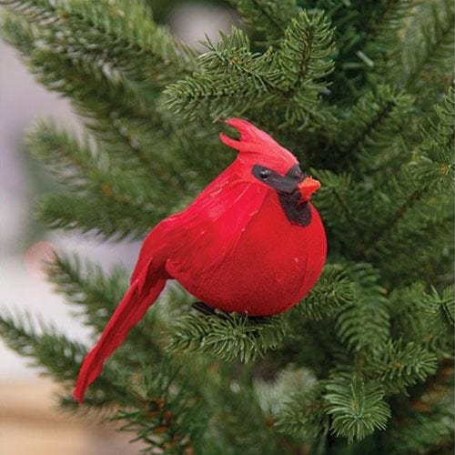 Fat Feathered Cardinal Bird Clip Ornament