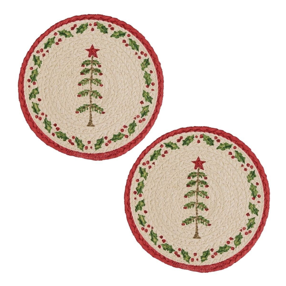 Feather Tree Braided & Printed Trivet 8" Diameter Round Set of 2