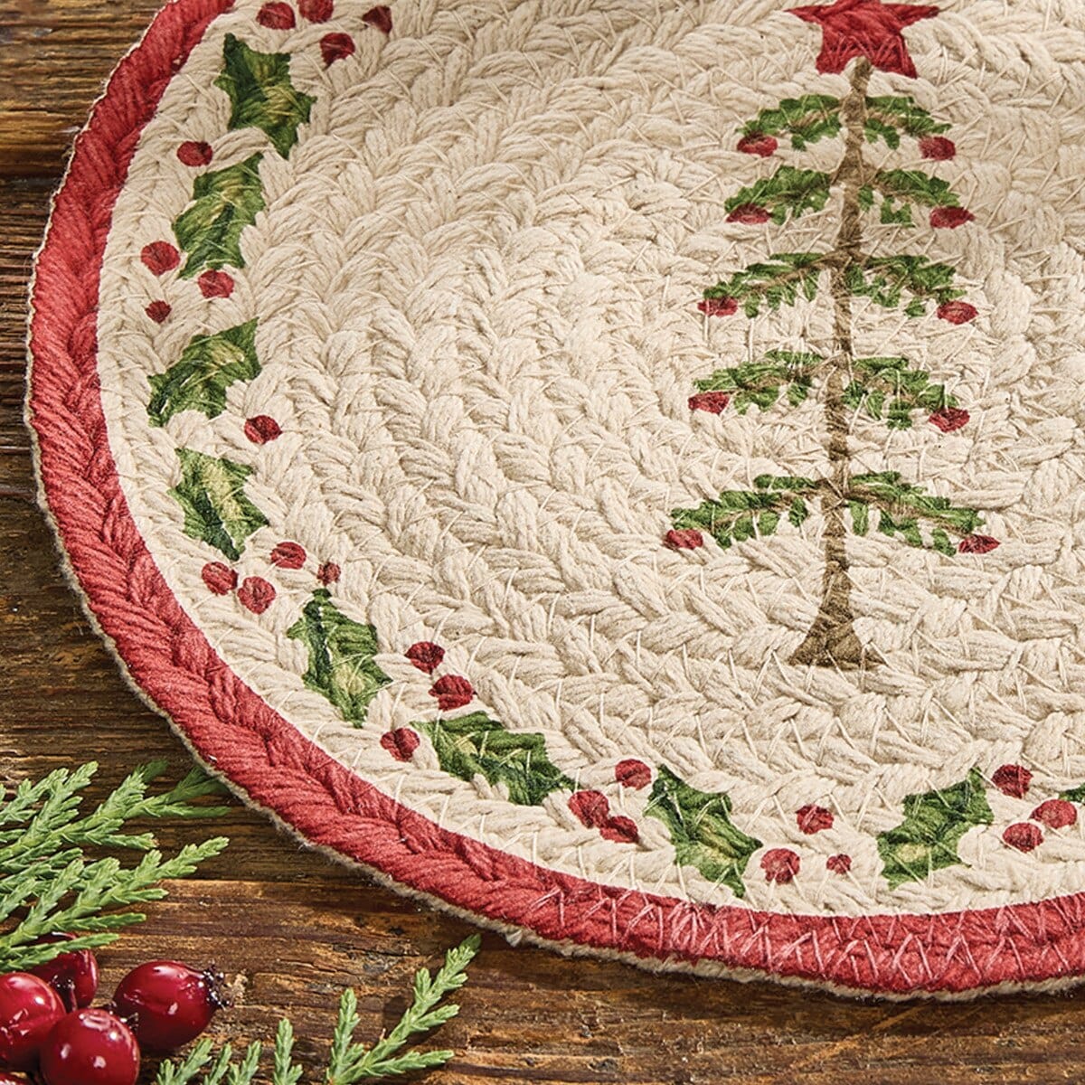 Feather Tree Braided & Printed Trivet 8" Diameter Round Set of 2