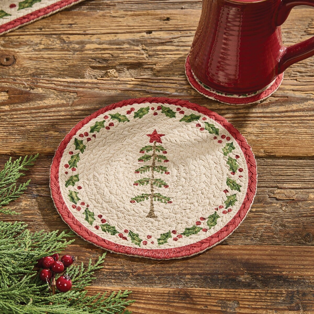 Feather Tree Braided & Printed Trivet 8" Diameter Round Set of 2