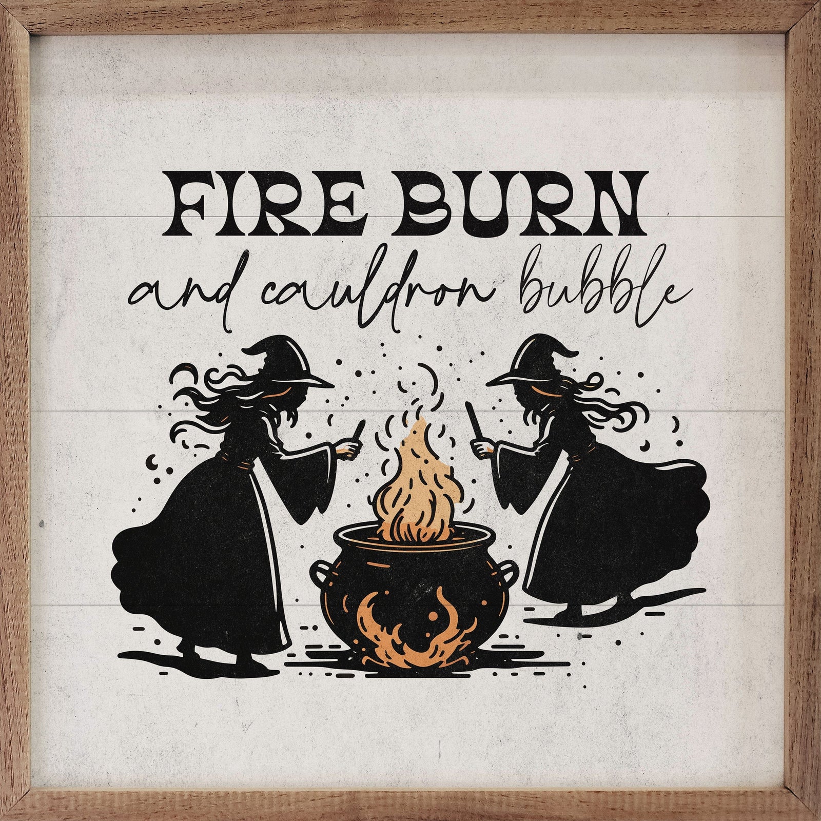 Kendrick Home Walnut Frames 4x4 Fire Burn White Printed and Framed Wall Sign