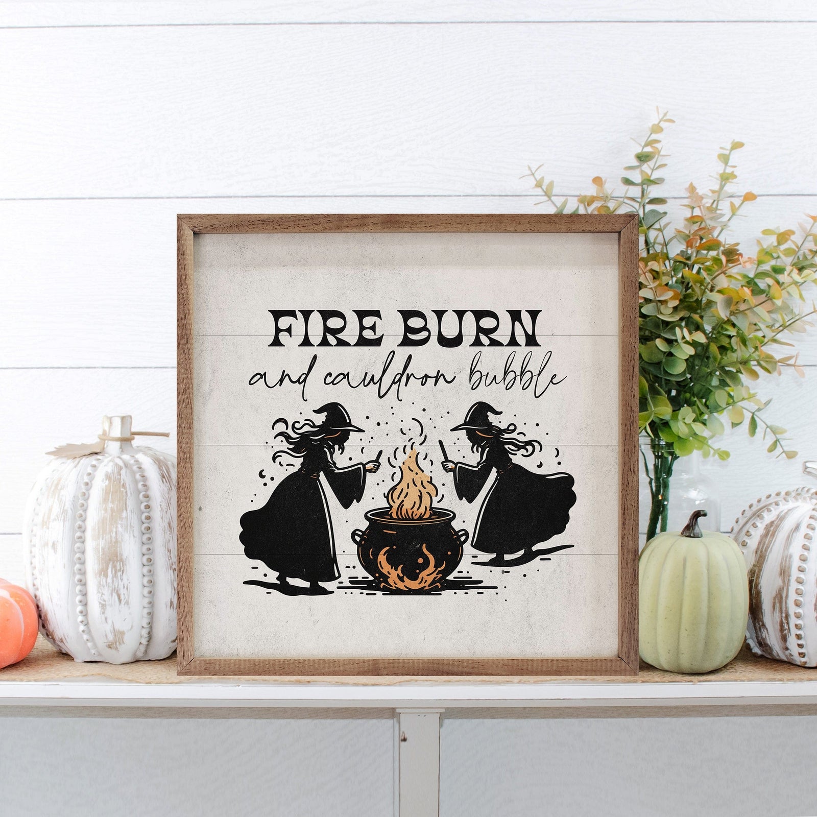 Kendrick Home Walnut Frames 4x4 Fire Burn White Printed and Framed Wall Sign