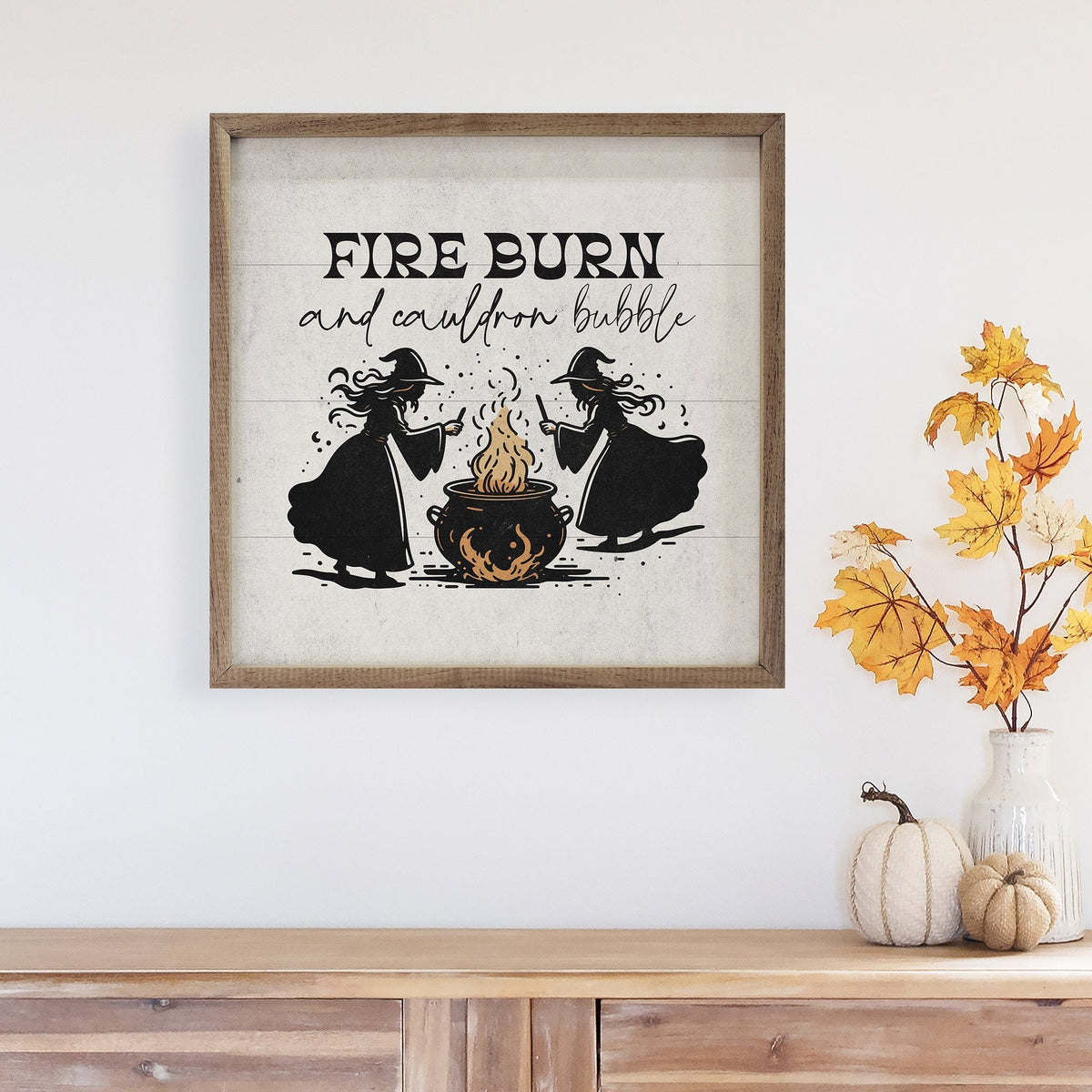 Kendrick Home Walnut Frames Fire Burn White Printed and Framed Wall Sign