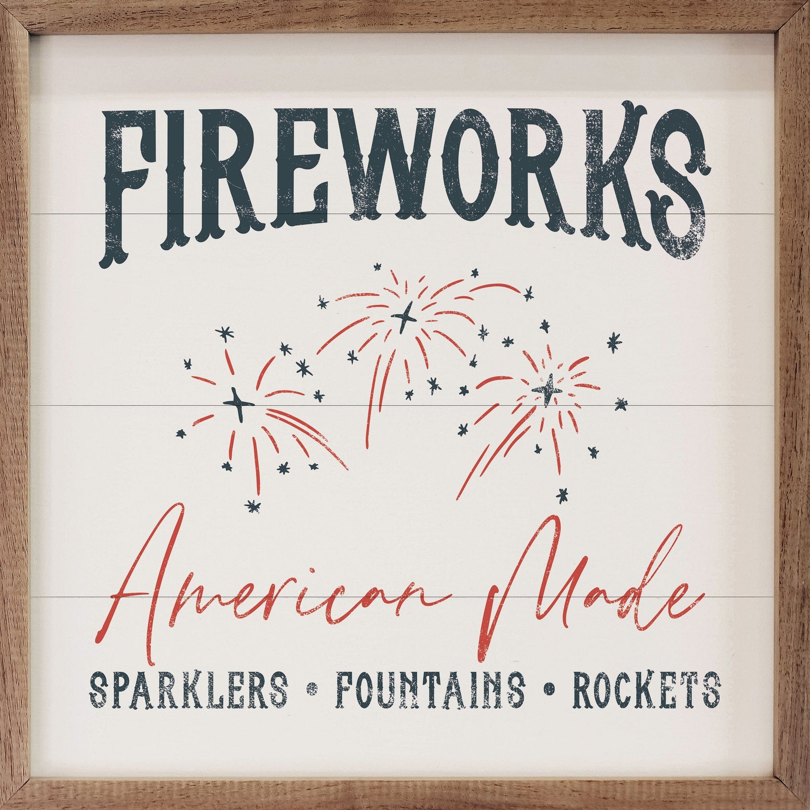 Kendrick Home Walnut Frames Sizes Fireworks American Made White Printed and Framed Wall Sign