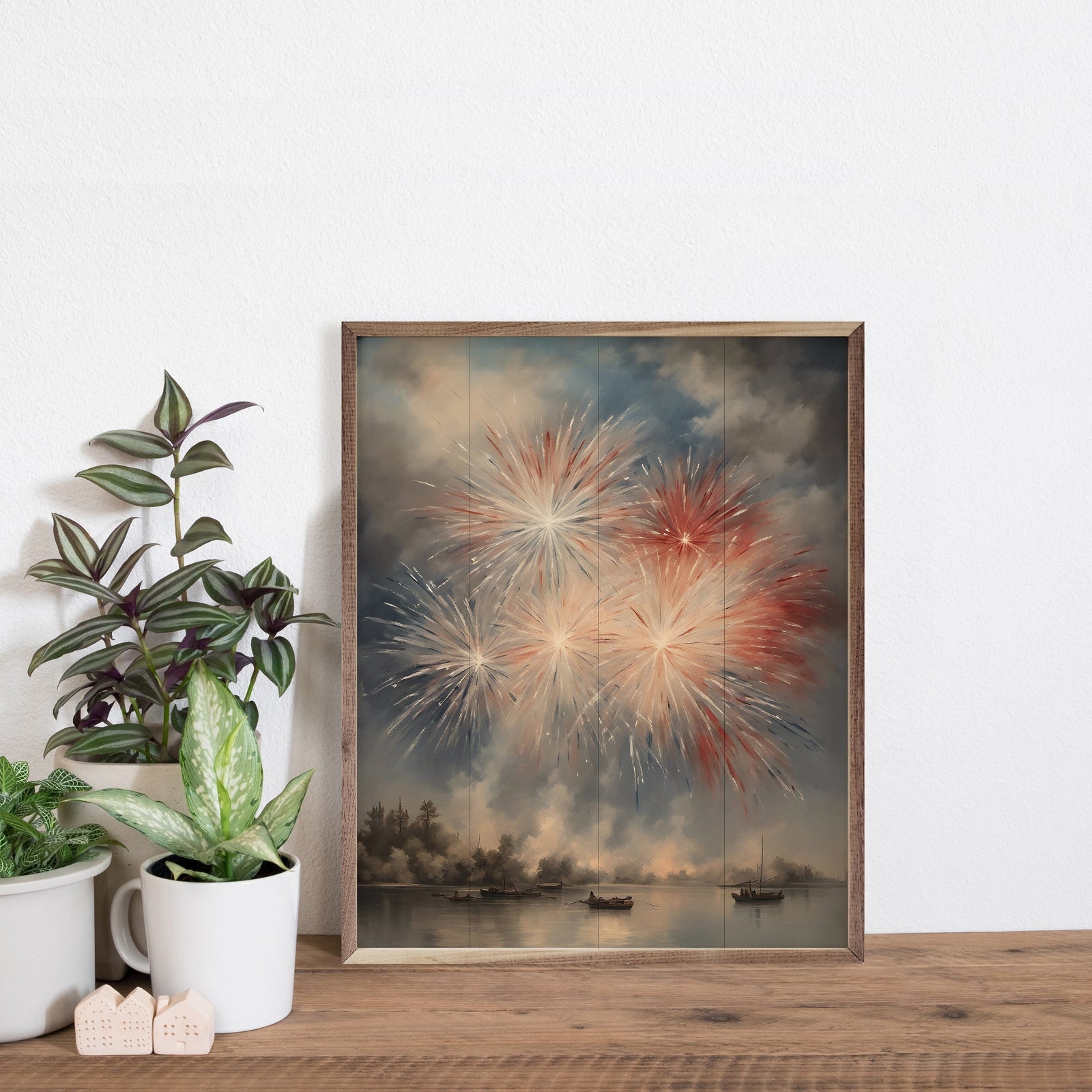 Kendrick Home Walnut Frames Sizes Fireworks East Over The Bay Printed and Framed Wall Sign
