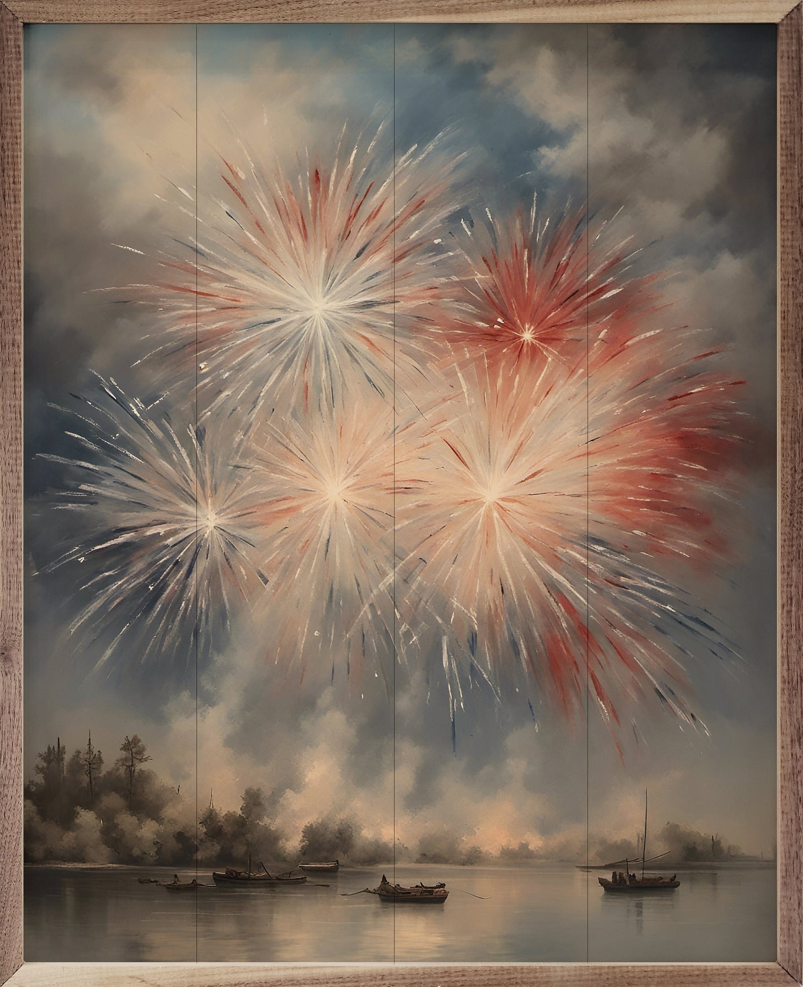 Kendrick Home Walnut Frames Sizes Fireworks East Over The Bay Printed and Framed Wall Sign