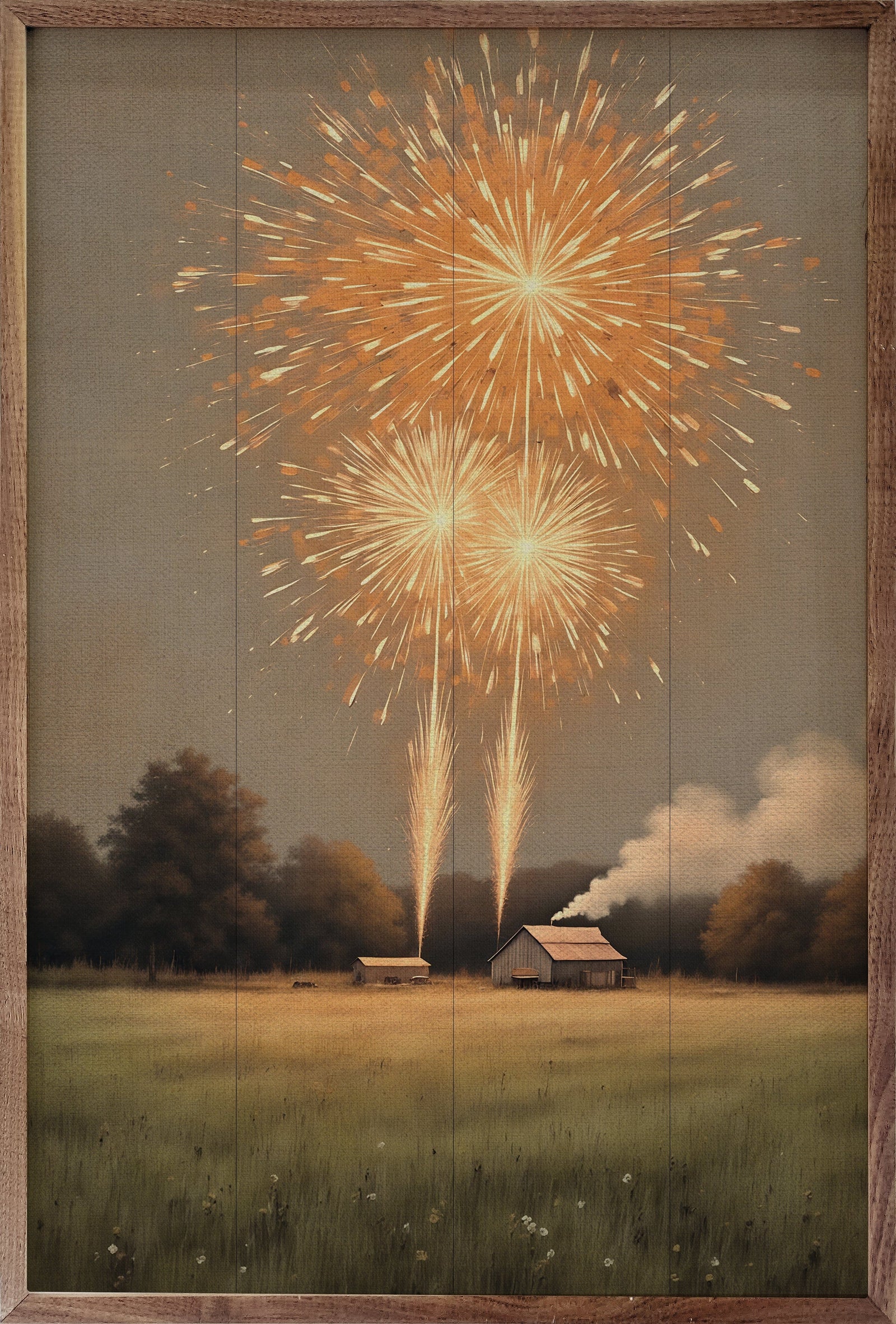 Kendrick Home Walnut Frames Sizes Fireworks On The Farm Printed and Framed Wall Sign