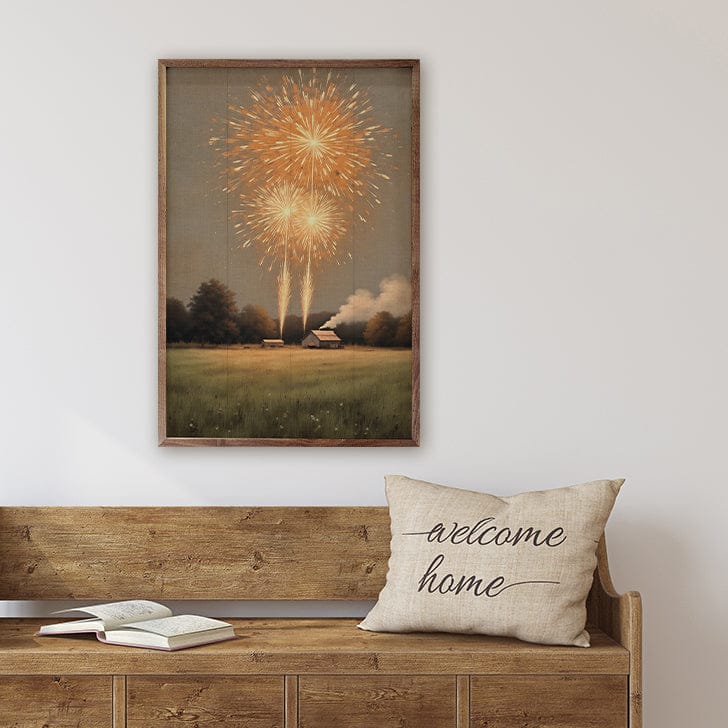 Kendrick Home Walnut Frames Fireworks On The Farm Printed and Framed Wall Sign