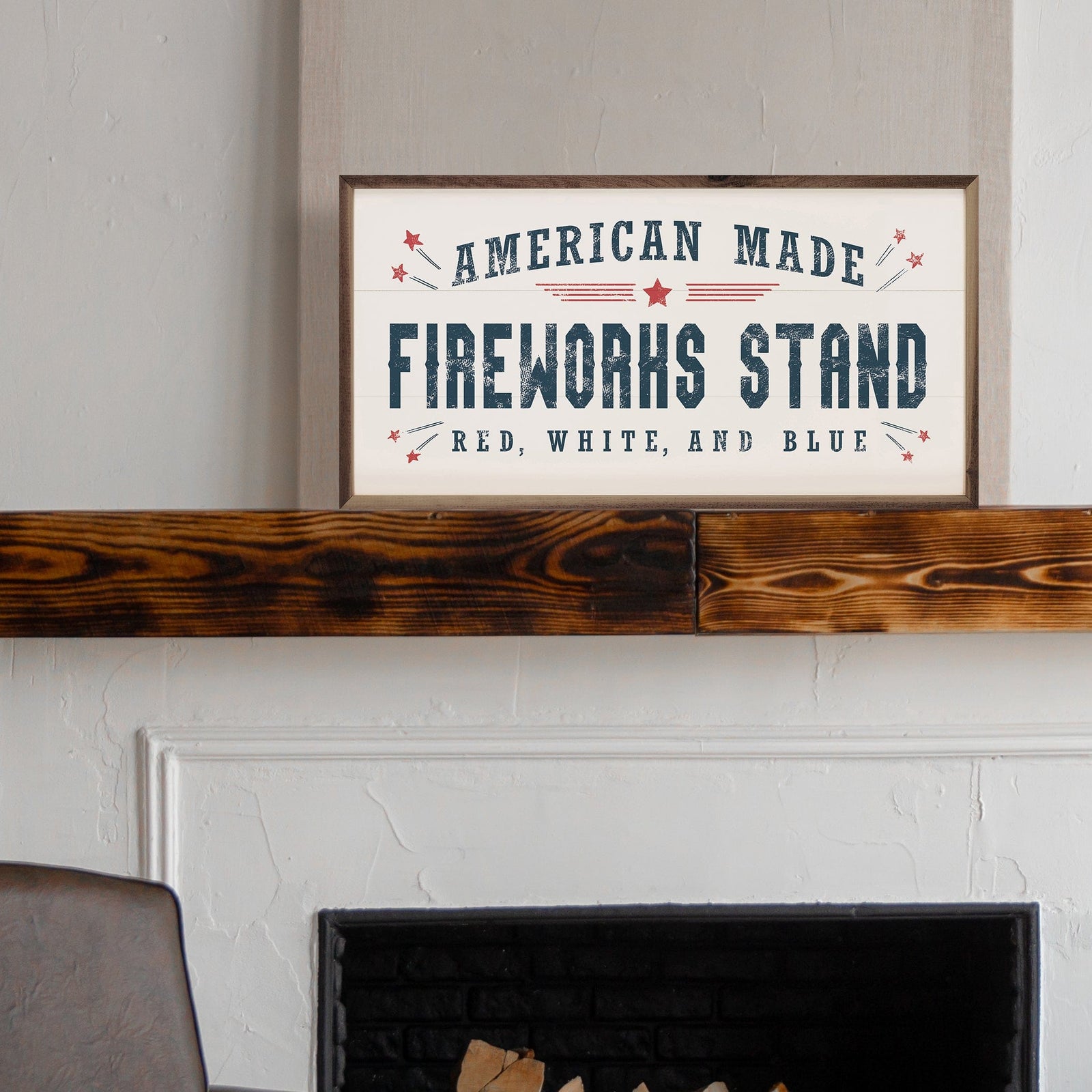 Kendrick Home Walnut Frames Sizes Fireworks Stand White Printed and Framed Wall Sign