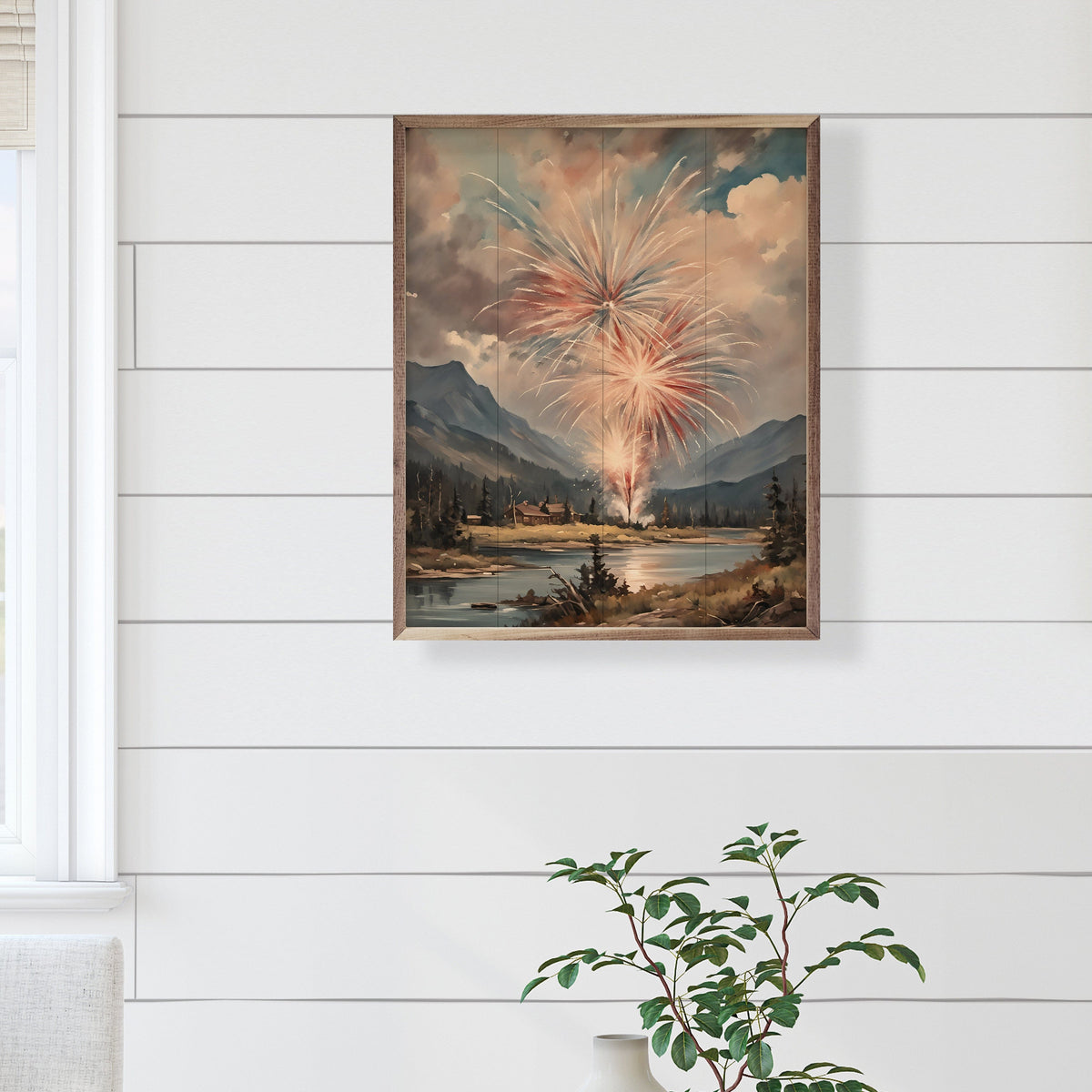 Fireworks West Over Mountains Printed and Framed Wall Sign
