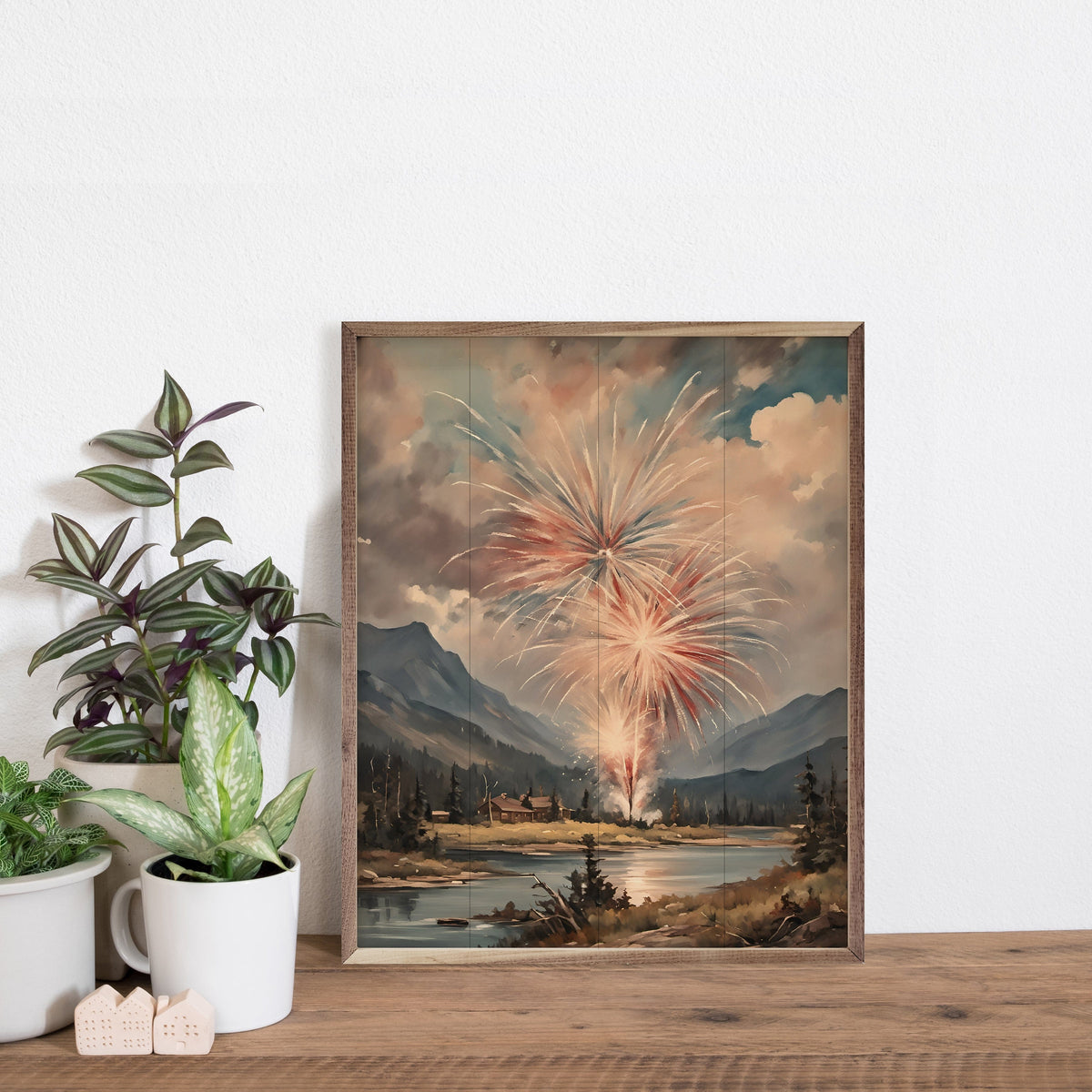 Fireworks West Over Mountains Printed and Framed Wall Sign