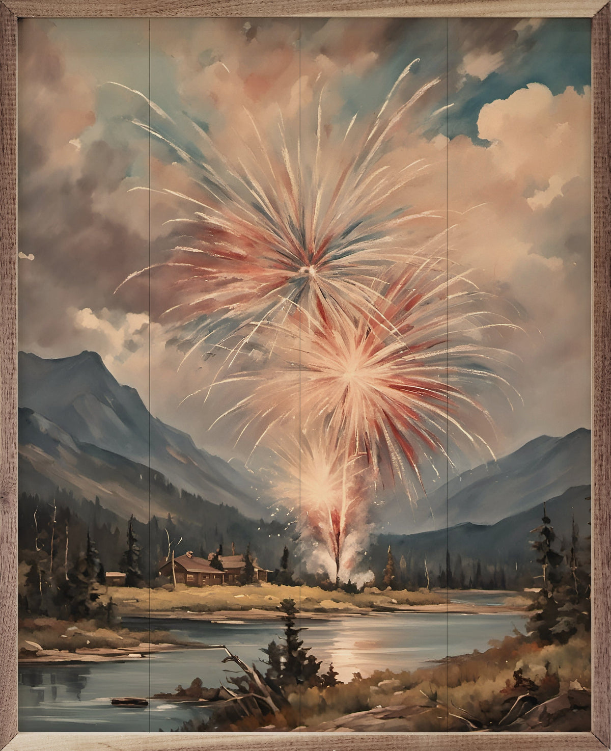 Fireworks West Over Mountains Printed and Framed Wall Sign