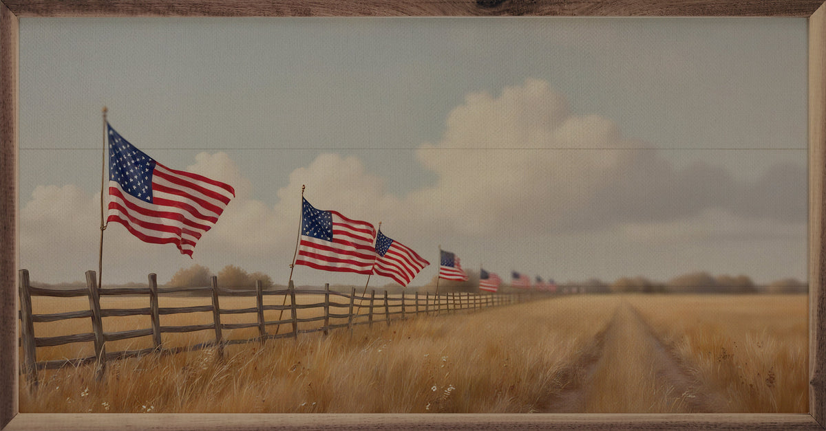 Flags On Fence Line Printed and Framed Wall Sign