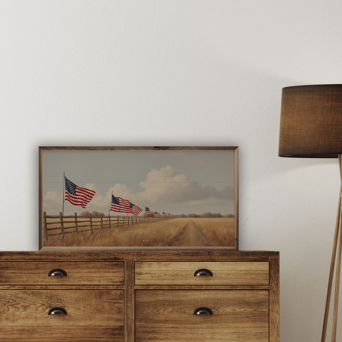 Flags On Fence Line Printed and Framed Wall Sign